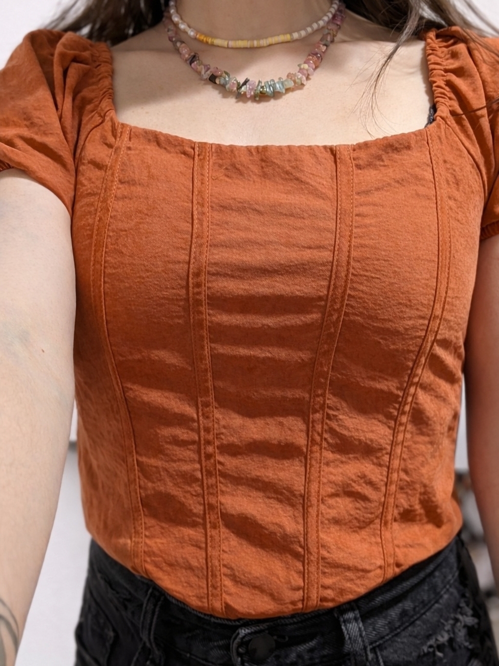 Square-Neck Corset Crop Top in Rust